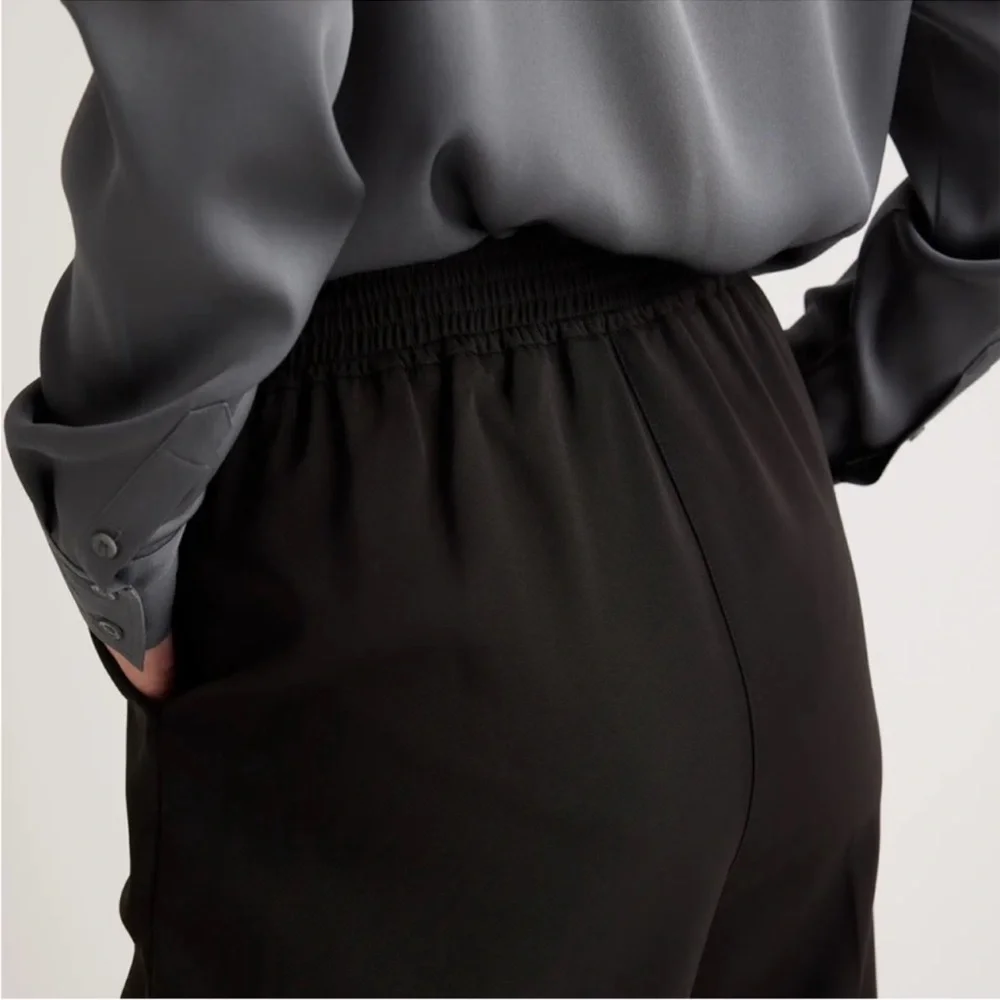 Quince Stretch Crepe Black Classic Wide Leg Trousers Business Pleated Pants 14